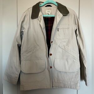 L.L. Bean Chore Barn Khaki Jacket with Plaid Interior